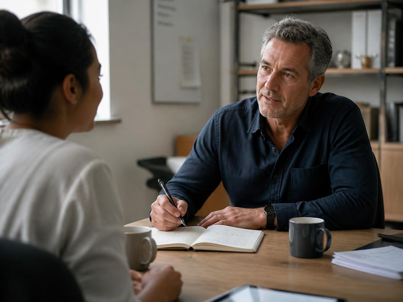 Business adviser in conversation with a small business owner in Vancouver